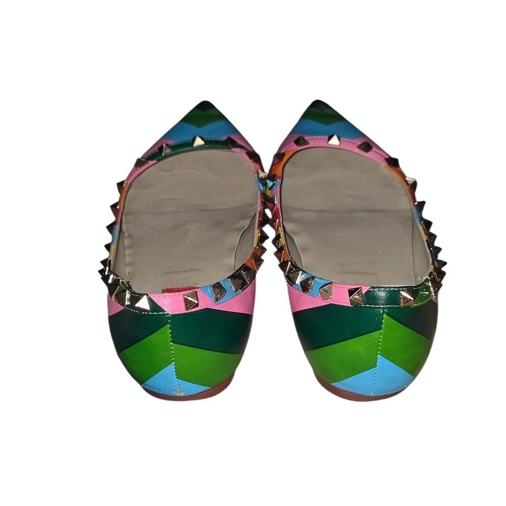 Valentino Garavani Rainbow Chevron Rock-Studded Pointy Flats Size 40 9 - Picture 4 of 11